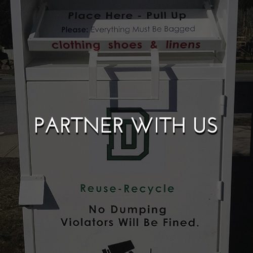 A white box with the words " partner with us ".